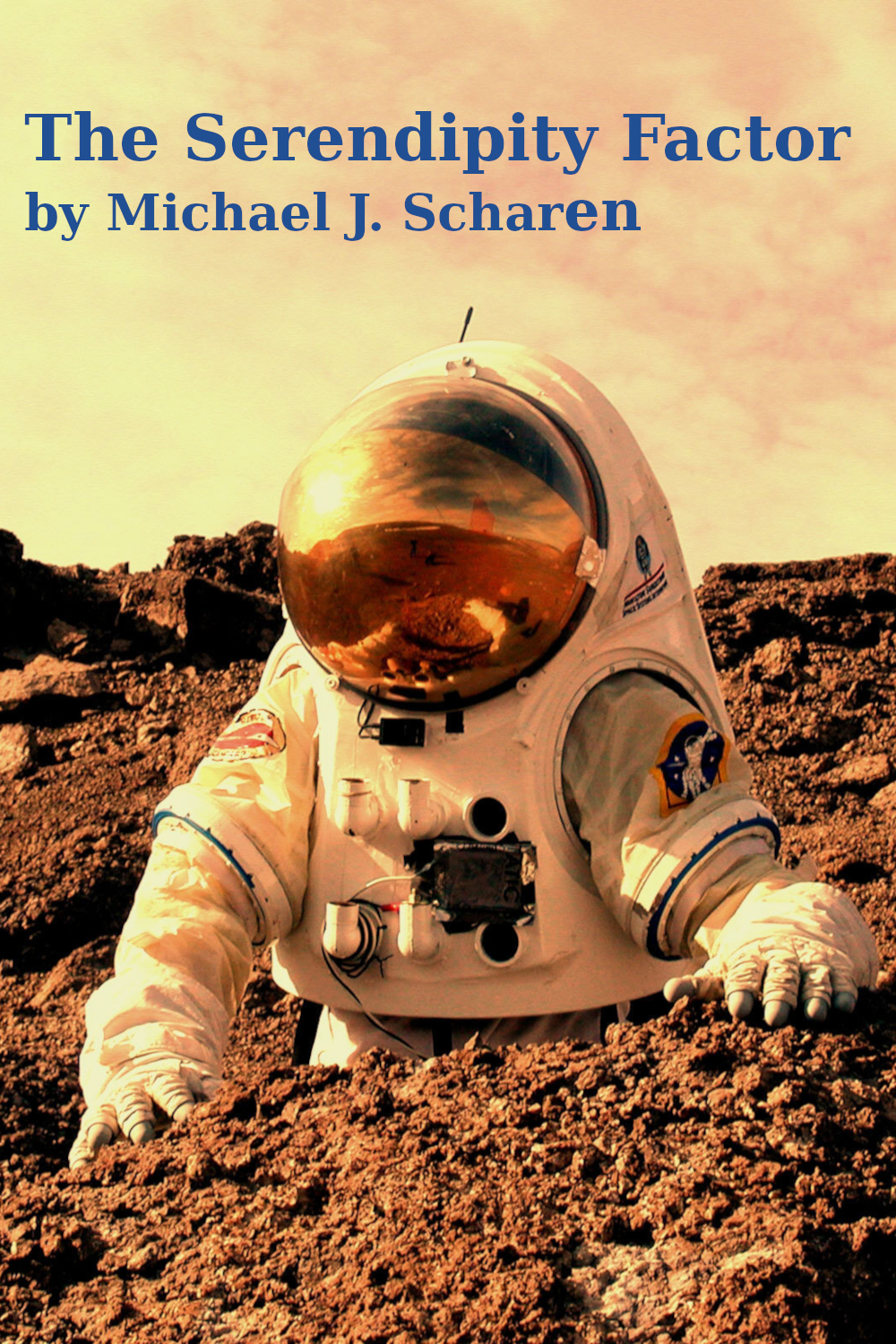 Mars Astronaut waist below rock in forground